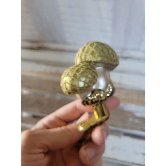 Green Glass mushroom clip-on ornament Xmas unique tree - Picture 3 of 7